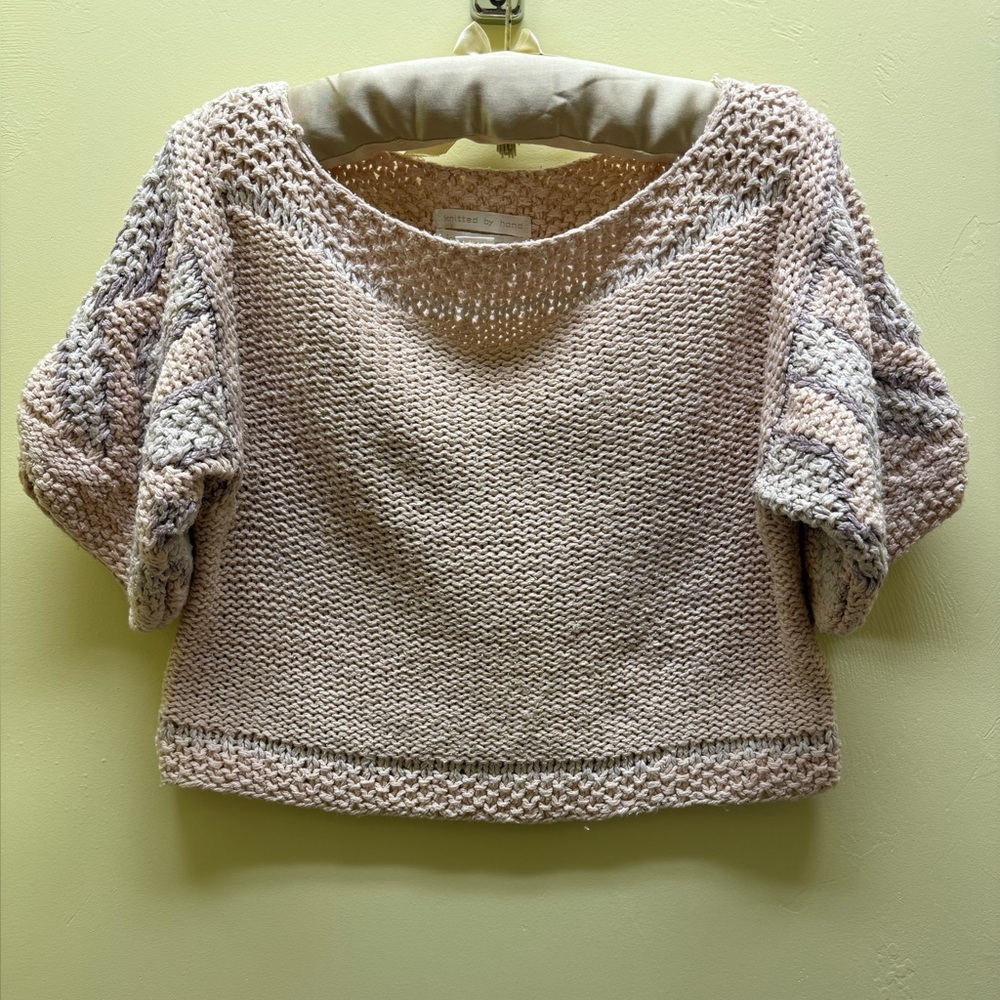 Vintage Jennifer Reed Hand Knitted Silk Textured Knit Short Sleeve Sweater Top M